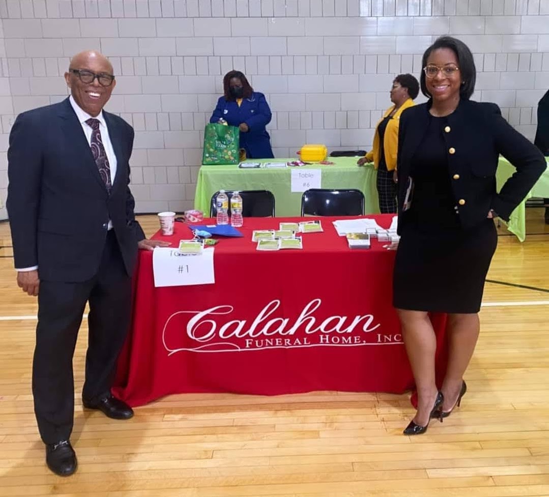 Edward Calahan and Valerie Calahan-Taylor presenting at John B. Drake Elementary School's Career Day.