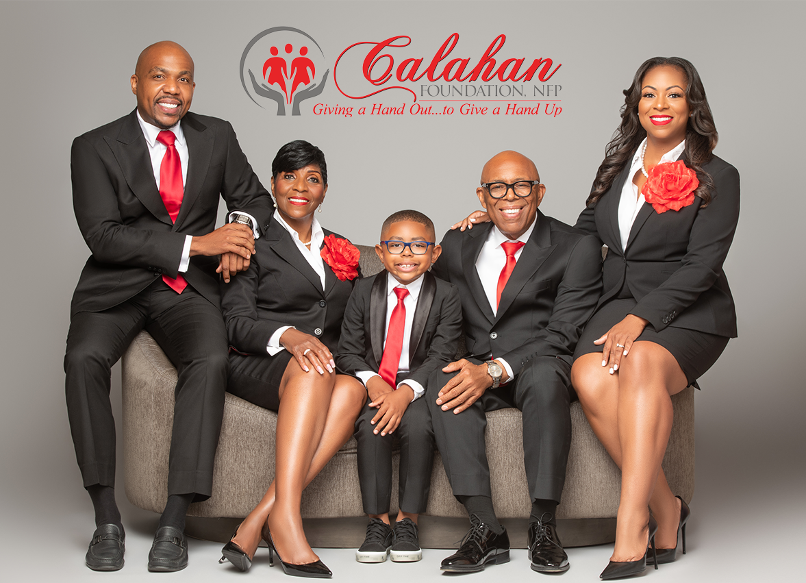 The Calahan Family sitting on a couch, founders of the Calahan Foundation