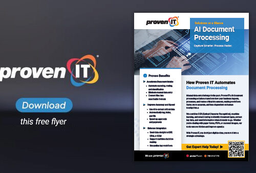 Image with Proven IT logo and AI Document Processing flyer showing a download button.