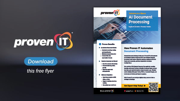 Image with Proven IT logo and AI Document Processing flyer showing a download button.