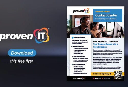 Image with Proven IT logo and Contact Center flyer showing a download button.