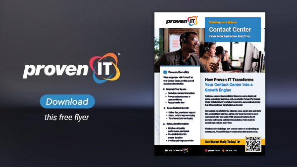 Image with Proven IT logo and Contact Center flyer showing a download button.