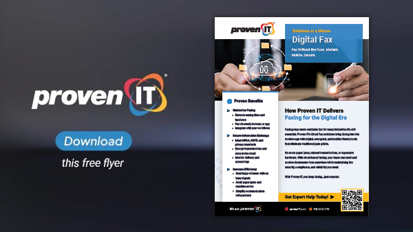 Image with Proven IT logo and Digital Fax flyer showing a download button.