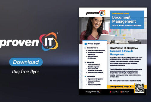 Image with Proven IT logo and Document Management flyer showing a download button.