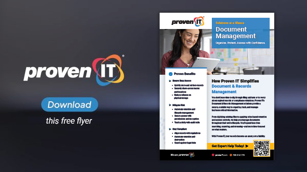 Image with Proven IT logo and Document Management flyer showing a download button.