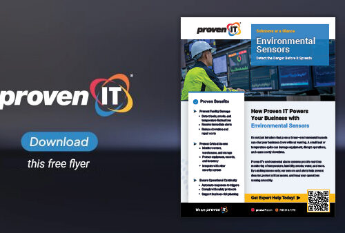 Image with Proven IT logo and Environmental Sensors flyer showing a download button.