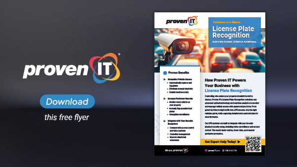 Image with Proven IT logo and License Plate Recognition flyer showing a download button.
