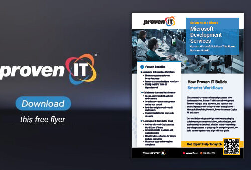 Image with Proven IT logo and Microsoft Development Services flyer showing a download button.