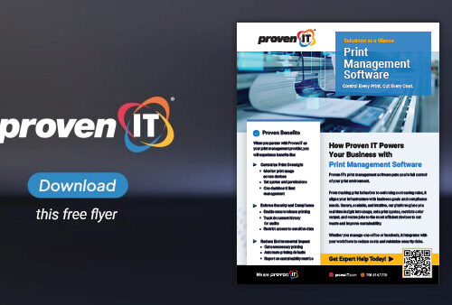 Image with Proven IT logo and Print Management Software flyer showing a download button.