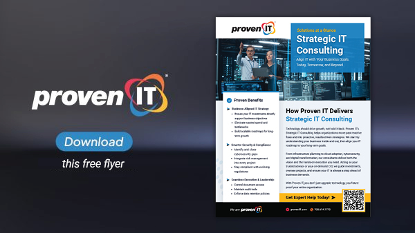 Image with Proven IT logo and Strategic IT Consulting flyer showing a download button.