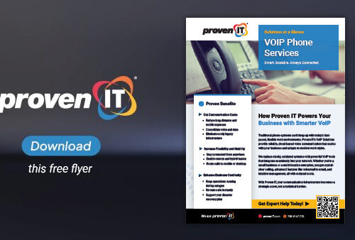 Image with Proven IT logo and VOIP Phone Services flyer showing a download button.