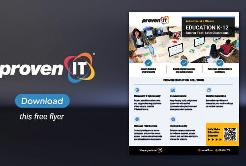 Image with Proven IT logo and Video Education K-12 industry flyer showing a download button.