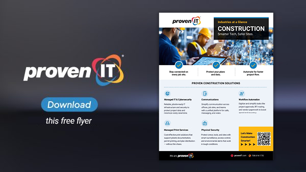 Image with Proven IT logo and Construction Industry flyer showing a download button.