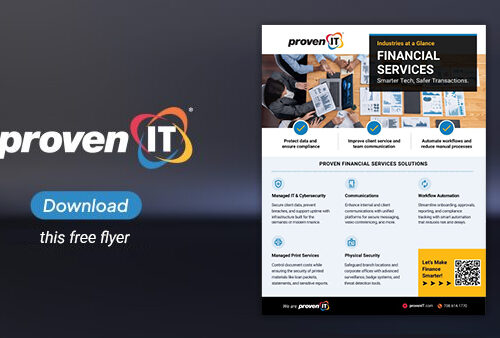 Image with Proven IT logo and Financial Services Industry flyer showing a download button.