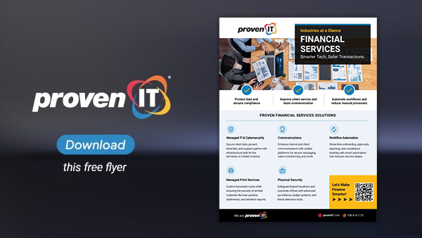 Image with Proven IT logo and Financial Services Industry flyer showing a download button.