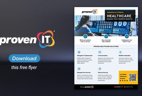Image with Proven IT logo and Healthcare Industry flyer showing a download button.