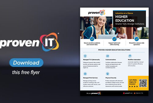 Image with Proven IT logo and Higher Education Industry flyer showing a download button.