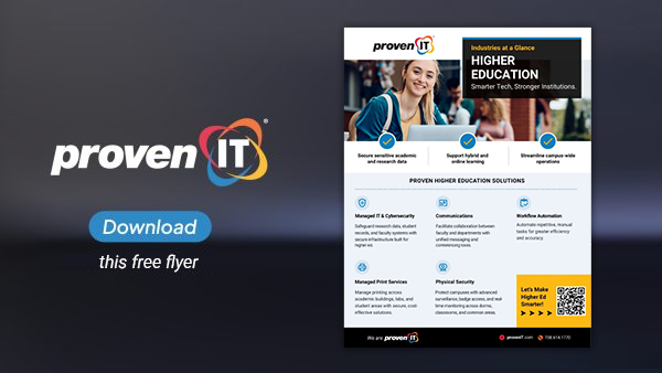 Image with Proven IT logo and Higher Education Industry flyer showing a download button.