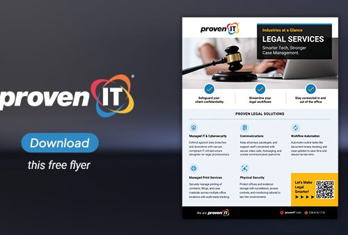 Image with Proven IT logo and Legal Services Industry flyer showing a download button.