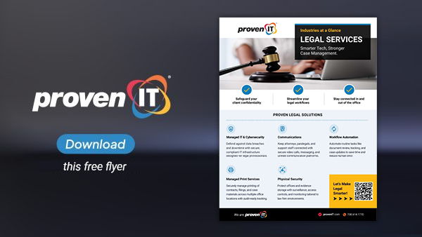 Image with Proven IT logo and Legal Services Industry flyer showing a download button.