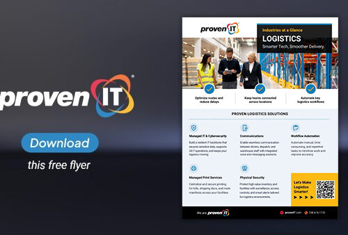 Image with Proven IT logo and Logistics Industry flyer showing a download button.