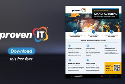 Image with Proven IT logo and Manufacturing Industry flyer showing a download button.