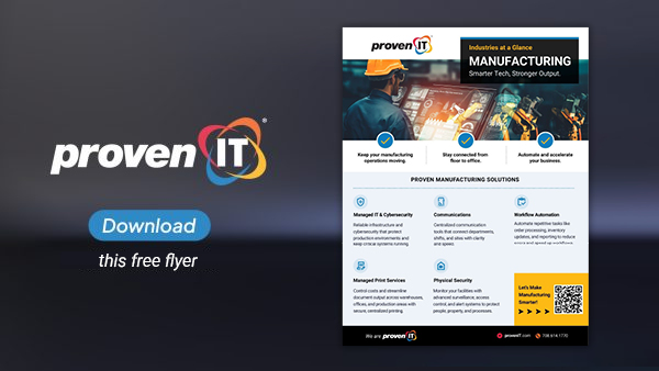 Image with Proven IT logo and Manufacturing Industry flyer showing a download button.