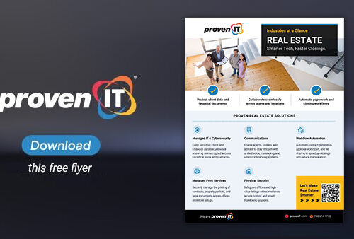 Image with Proven IT logo and Real Estate Industry flyer showing a download button.