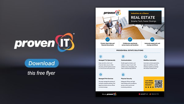 Image with Proven IT logo and Real Estate Industry flyer showing a download button.