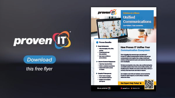 Image with Proven IT logo and Unified Communications flyer showing a download button.