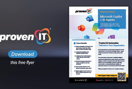 Image with Proven IT logo and Microsoft Copilot and AI Agents Flyer showing a download button.